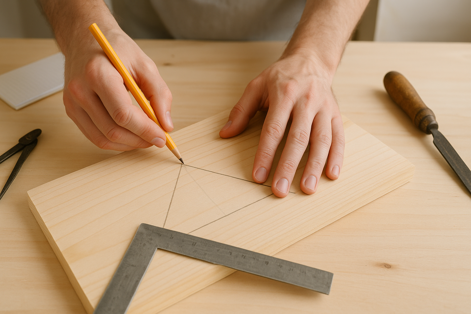 Traçage de la forme triangulaire pour fabriquer une étagère d’angle