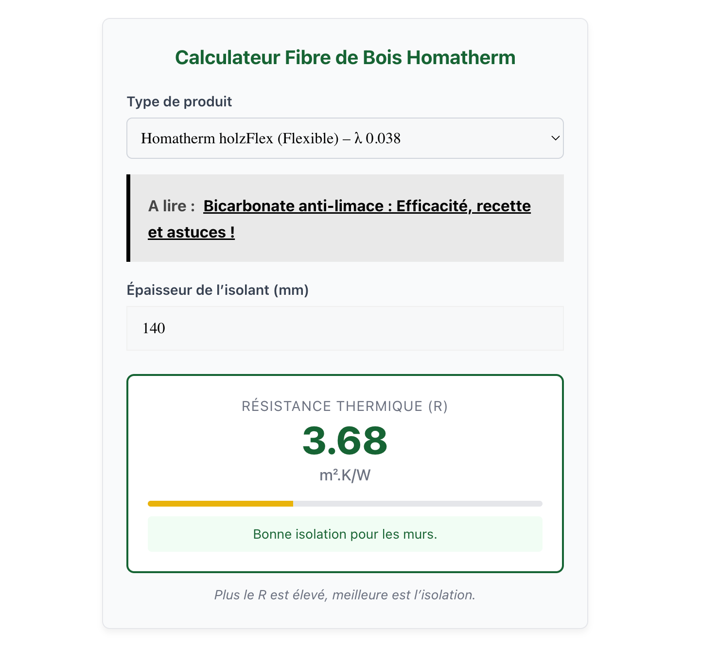 calculette homatherm résistance fibre de bois​